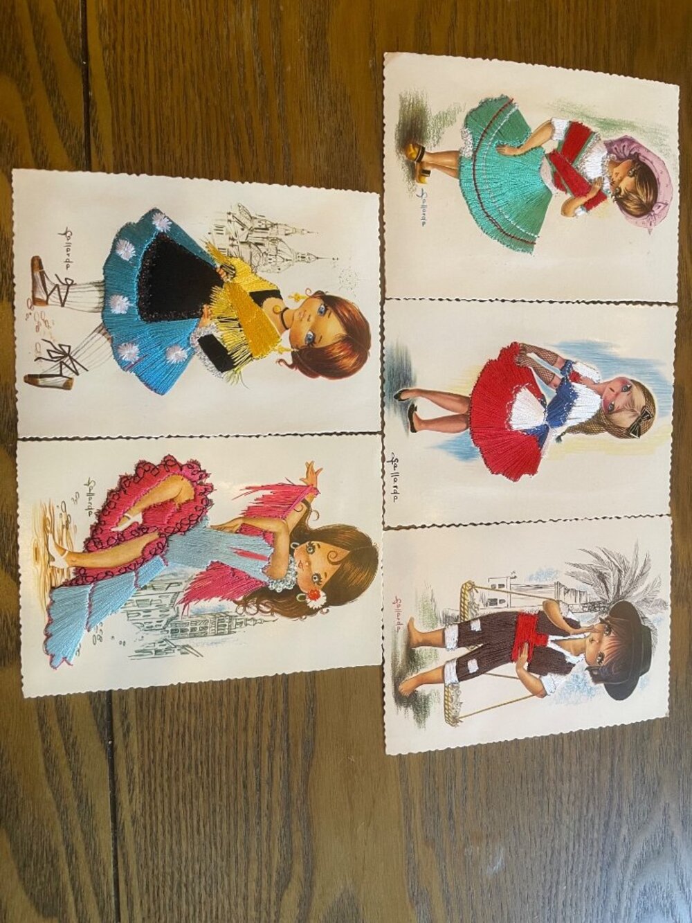 Set Of 5 Vintage Gallardo Spanish Dancer Embroidered Postcards With Traditional